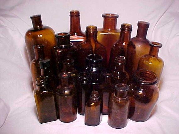 C1890-1970s Group Lot of 20 Mixed Cork Top Amber Glass - Etsy | Etsy (US)