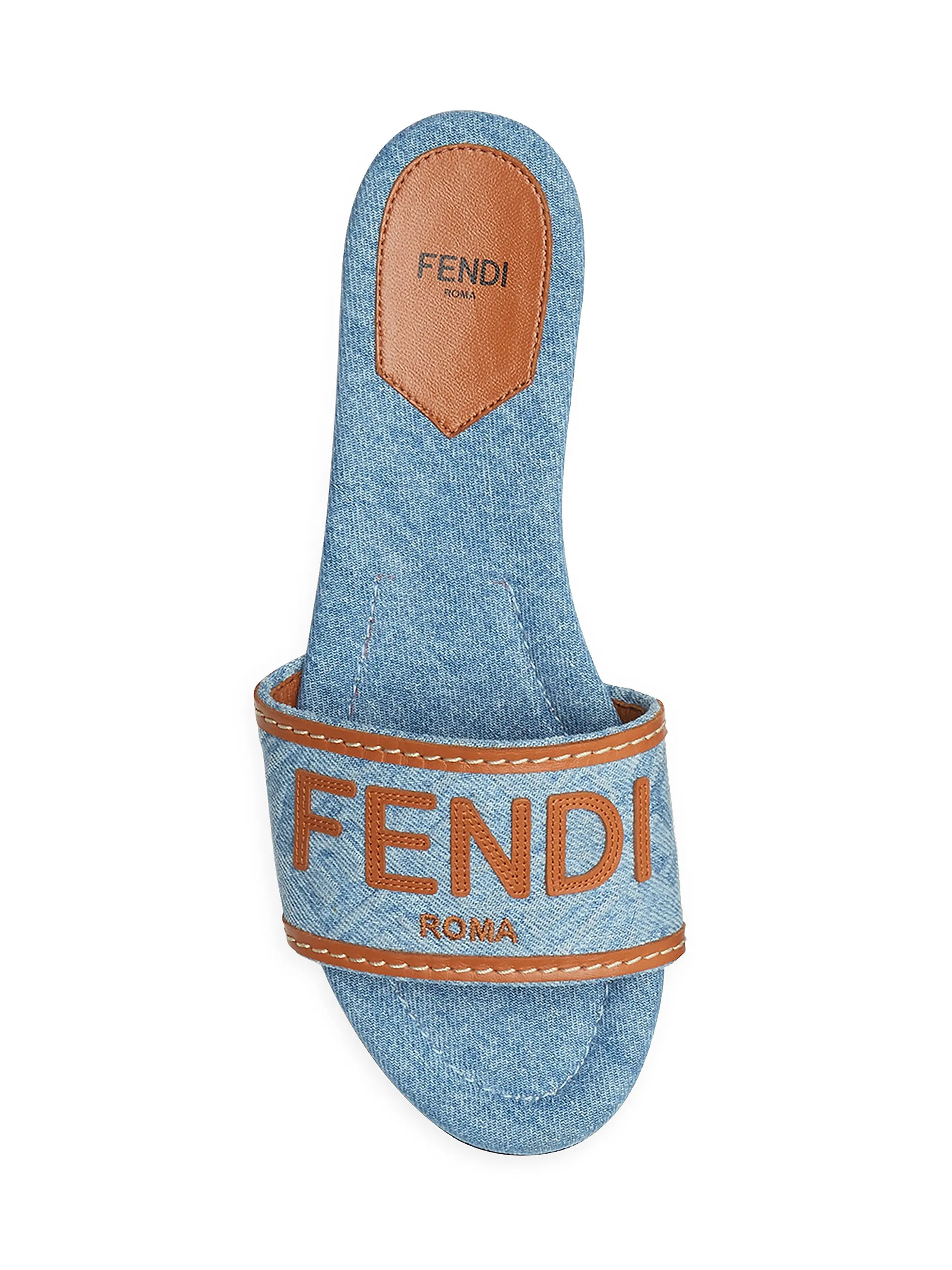Shop Fendi Denim Logo Slide Sandals | Saks Fifth Avenue | Saks Fifth Avenue