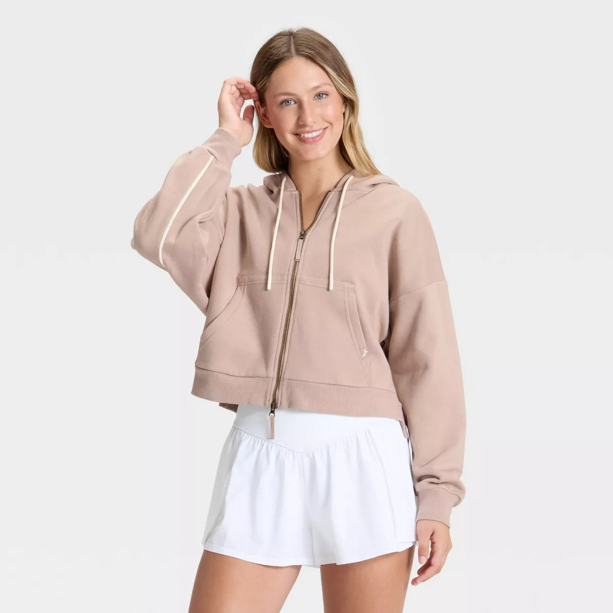 Women's Piped Cropped Full Zip Sweatshirt - JoyLab™ | Target