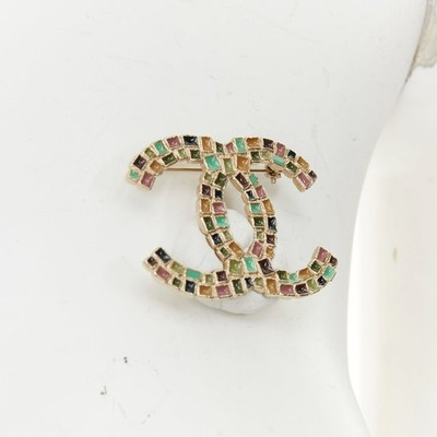 CHANEL 09C enamel mosaic multicolor pebble interlocking CC pin brooch | eBay | eBay US
