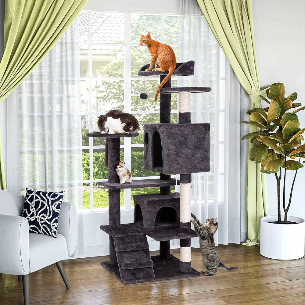 54 in Cat Tree Cat Tower for Indoor Cats Plush Cat Condo Multi-Level Cat Furniture with Scratchin... | Amazon (US)