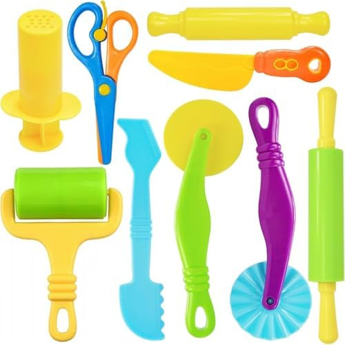Dough Tools Set for Kids, 9 Pcs Dough Tools Sets for Kids Ages 4-8, Includes Cutters Roller, Roll... | Amazon (US)