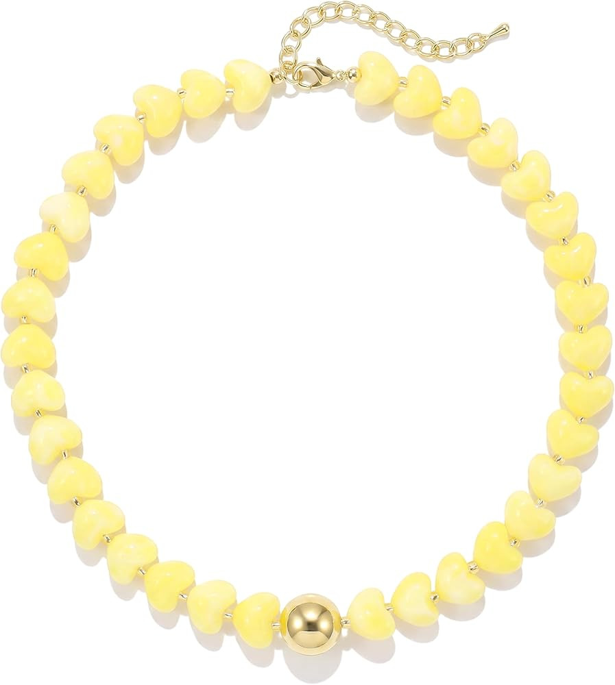 Colorful Heart Beaded Choker Necklace for Women, Cute Acrylic Statement Adjustable Jewelry, Trend... | Amazon (US)