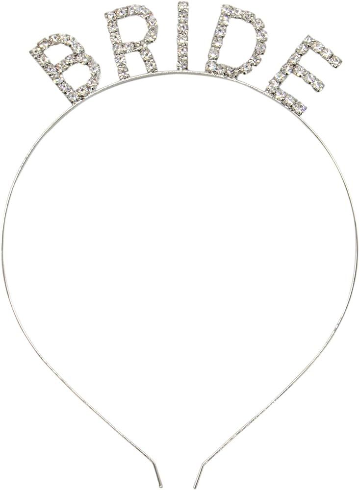 AUEAR, Rhinestone Bride Headband Elegant Bride Crown Bachelorette Party Headbands (Silver) | Amazon (US)