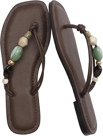 Molozoey Beaded Flip Flops For Women Comfortable Strappy Thong Sandals with Knot Detail Slip On F... | Amazon (US)