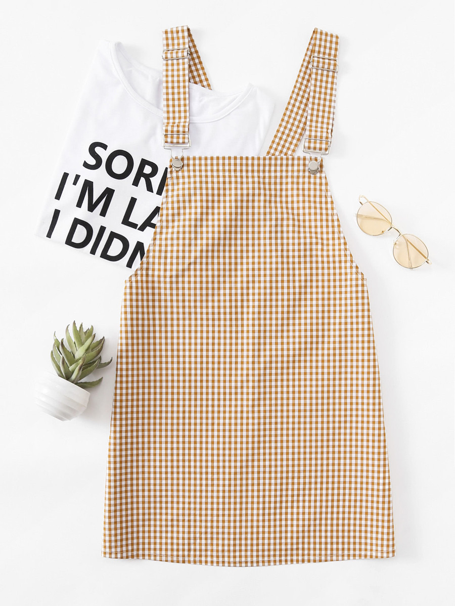 Detachable Strap Gingham Pinafore Dress | SHEIN