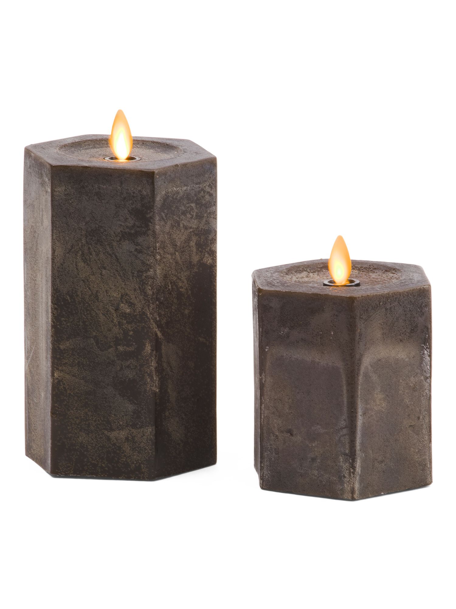 Set Of 2 Hexagonal Recessed Pillar Candles With Remote | TJ Maxx