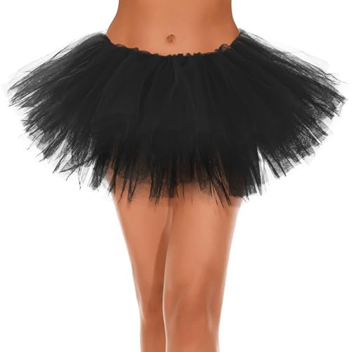 Black Tutu Skirt for Women Elastic 5 Layered Tulle Tutu Skirt Black Adult Fluffy Skirt Halloween Costume | Amazon (US)