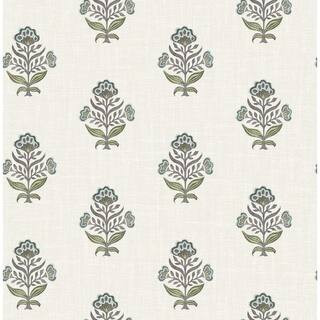 Chesapeake Hollyhock Aqua Blue Floral Crest Wallpaper 4148-27415 - The Home Depot | The Home Depot