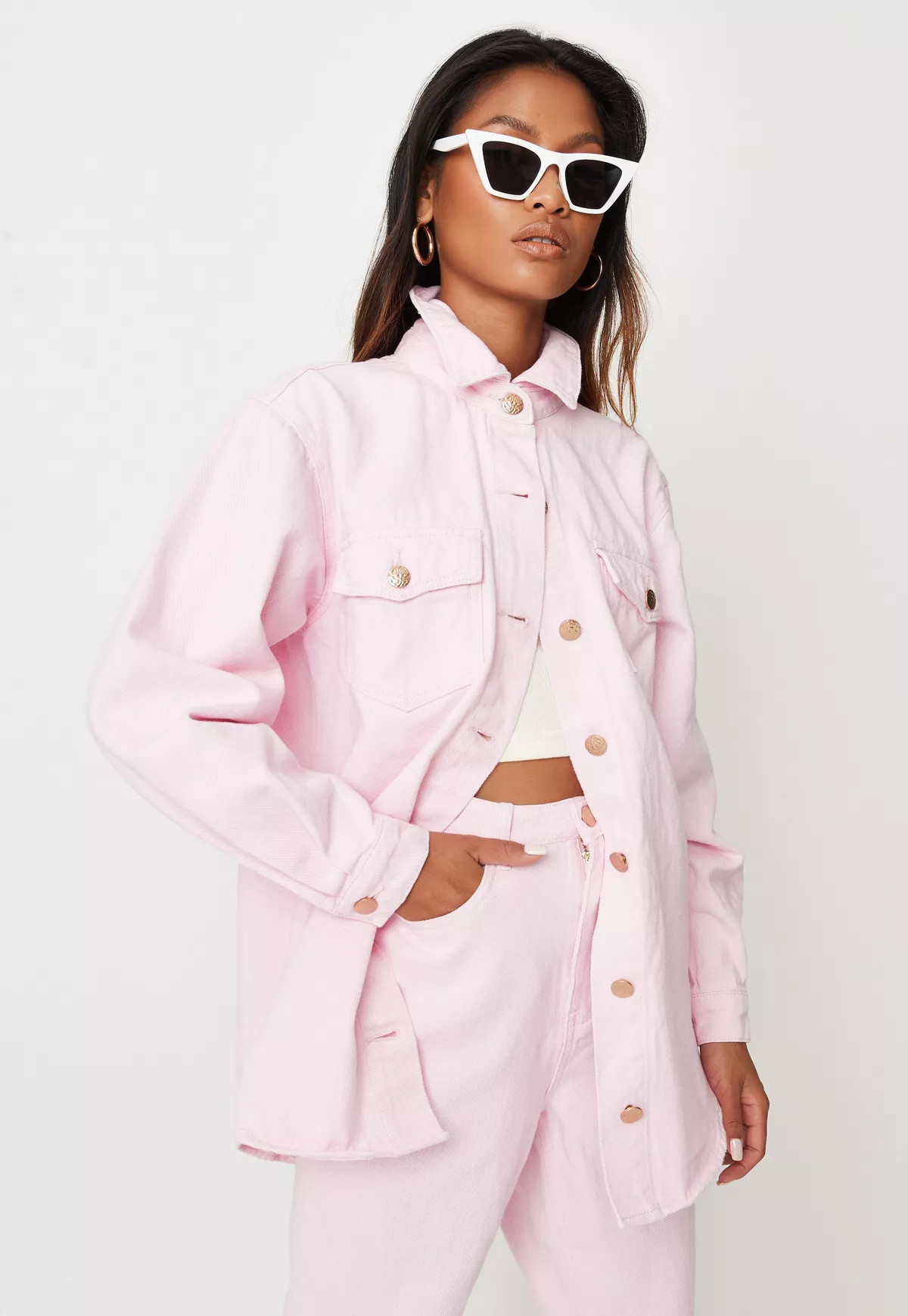 Missguided - Pink Co Ord Oversized Boyfriend Denim Shirt | Missguided (US & CA)