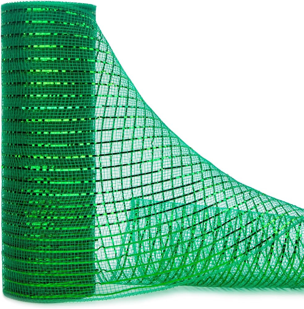 Ribbli Emerald Green Metallic Mesh Ribbon,10 inch x 30 feet(10Yard), Emerald with Green Foil, St.... | Amazon (US)