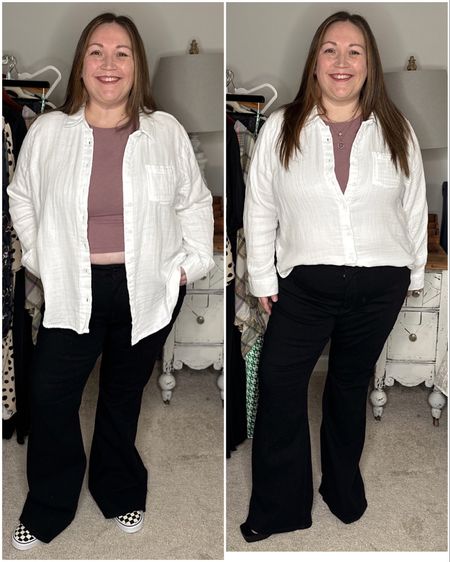 Plus Size Petite Casual Look to Date Look! Jess paired her favorite Old Navy PowerChill Tank Bra (2X) with a pair of Skinny Flare pants from White House Black Market (18S), and a white button-front - this one is old from Arula but I linked similar! For the casual look, she paired this look with some classic check Vans. For the dressed up look, she paired it with some strappy heels and added some jewelry! The nightshirt in the beginning is from Torrid (size 1; it’s sold out in some sizes- linked a similar one from Amazon that's fully stocked in sizes XS-6X)

#LTKSeasonal #LTKstyletip #LTKcurves