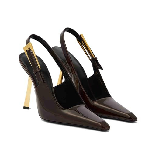 THESHY Women's Slingback Stiletto High Heels Square Toe Metal Buckle Pumps Backless Patent Leathe... | Amazon (US)