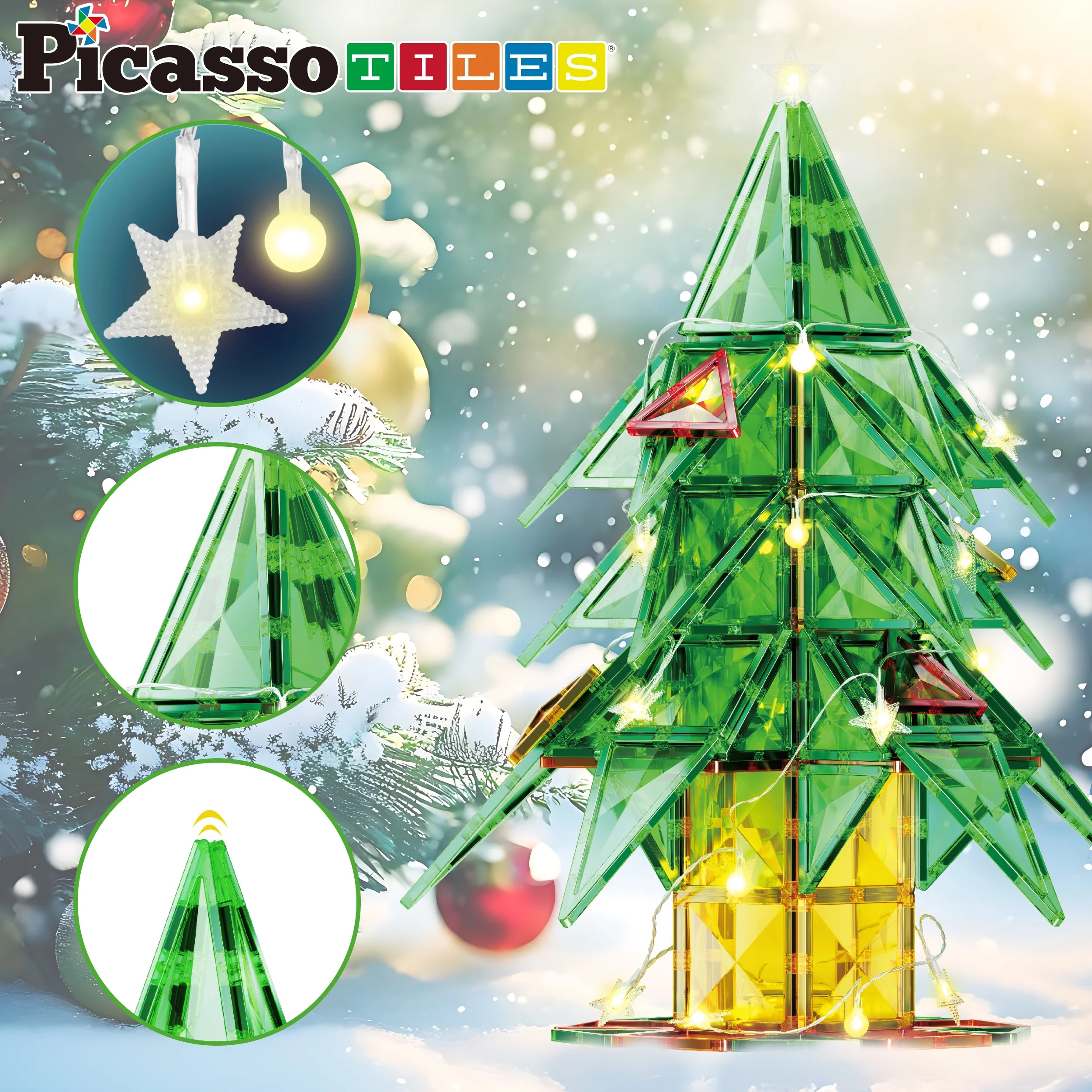 PicassoTiles Magnetic Building Blocks Set – Light Up LED Christmas Tree 106PCS STEM Educational... | Walmart (US)