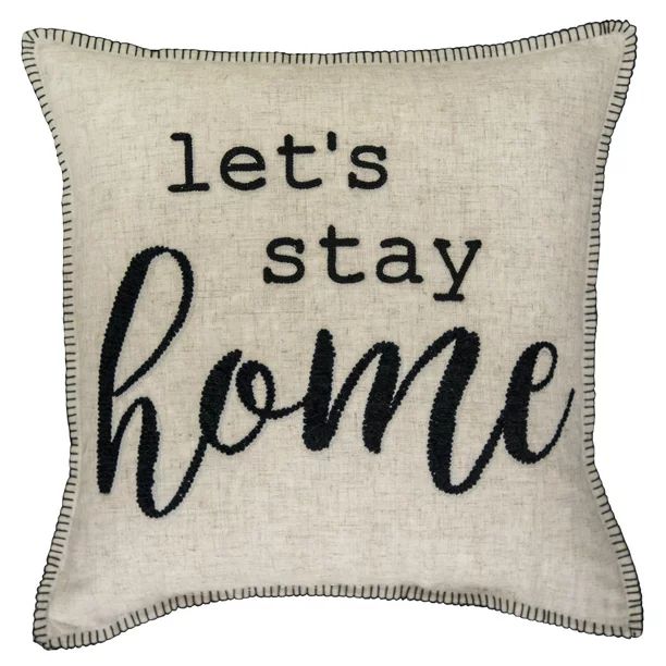 Better Homes & Gardens Let's Stay Home Sentiment Pillow, 18''x18'', Tan/Black | Walmart (US)