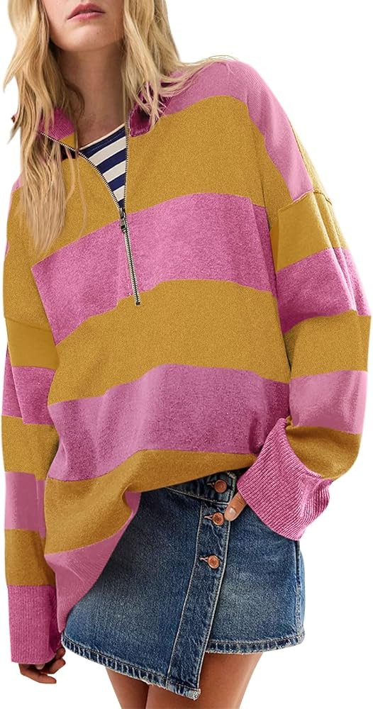 Yousify Oversized Womens Sweaters Fall 2025 Half Zipper Turtleneck Sweater Long Sleeve Tops S-2XL | Amazon (US)