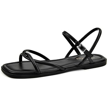 Amazon.com | FancyRing Women's Strappy Flat Sandals Summer Square-Toe Open-Toe Sandals Comfortabl... | Amazon (US)