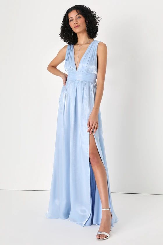 Dreamy Occasion Shiny Light Blue Sleeveless Maxi Dress | Lulus (US)