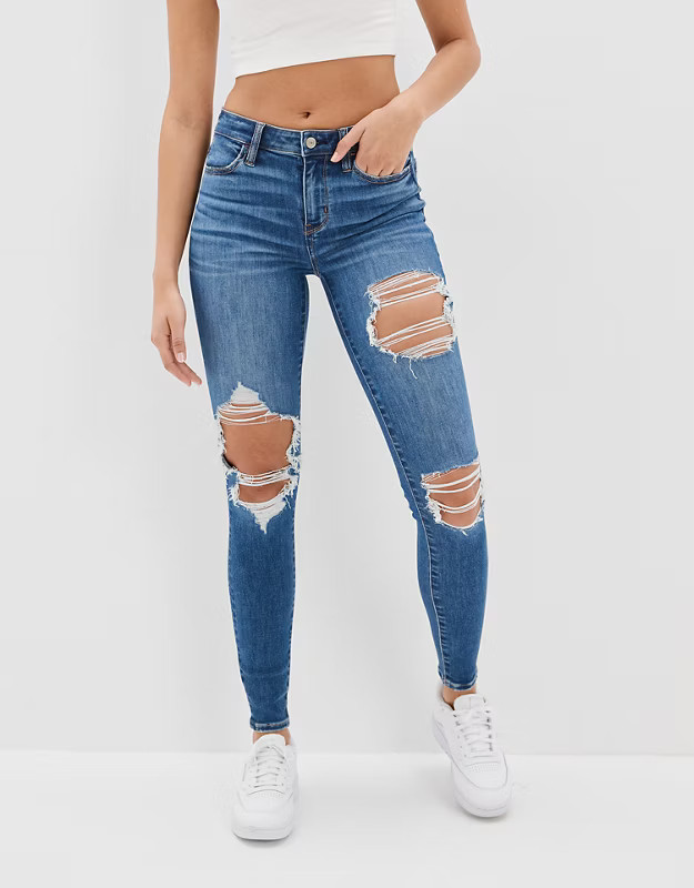 AE Real Good Upcycled Ne(x)t Level Ripped High-Waisted Jegging | American Eagle Outfitters (US & CA)