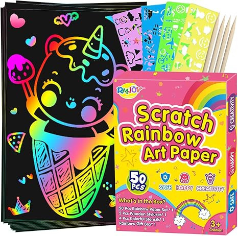 Rainbow Scratch Paper Art for Kids: 60PCS Magic Arts Crafts Gifts Toys for Girls Boys Ages 4 5 6 ... | Amazon (US)