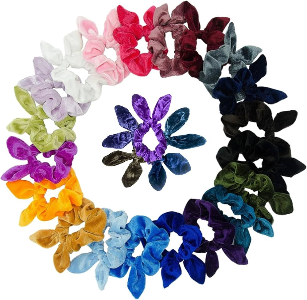 Simnice 25 Pack Hair Scrunchies Rabbit Bunny Ear Bow Bowknot Scrunchies Velvet Scrunchy Bobbles E... | Amazon (US)
