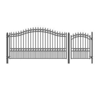 19 ft. x 6 ft. Black Steel Single Swing Driveway Gate London Style 14 ft. with Pedestrian Gate 5 ft. Fence Gate | The Home Depot