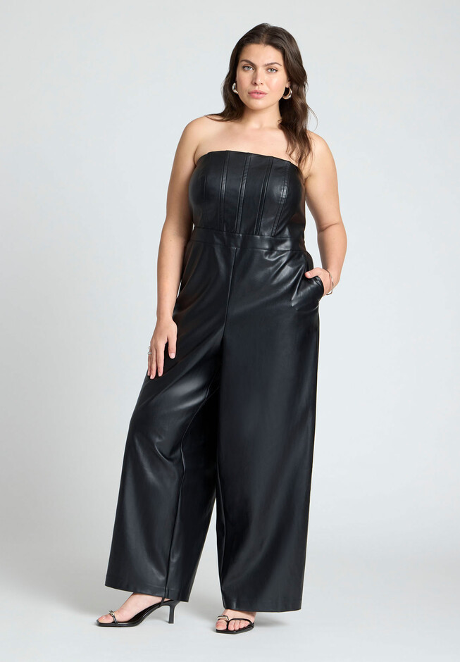 Strapless Faux Leather Jumpsuit | Eloquii
