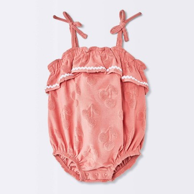 Baby Girls' Terry Bubble Sleeveless Romper - Cloud Island™ Cherry Red Newborn | Target