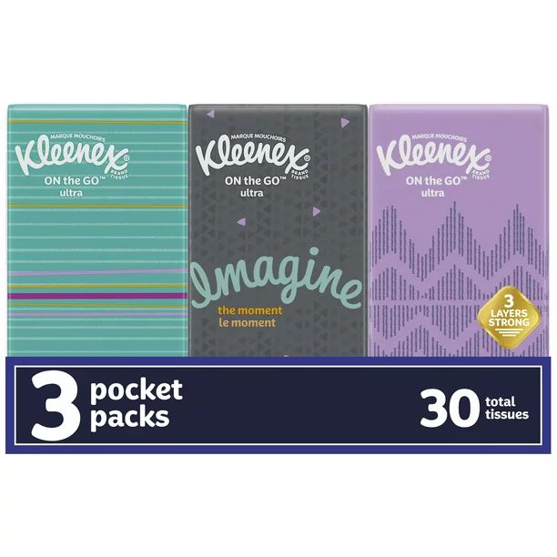 Kleenex On-The-Go Facial Tissues, 3 Travel Packs (30 Total Tissues) - Walmart.com | Walmart (US)