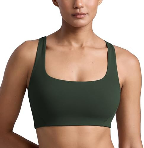 CRZ YOGA Butterlift Double Lined Square Neck Sports Bras for Women - Wireless V-Shaped Racerback ... | Amazon (US)