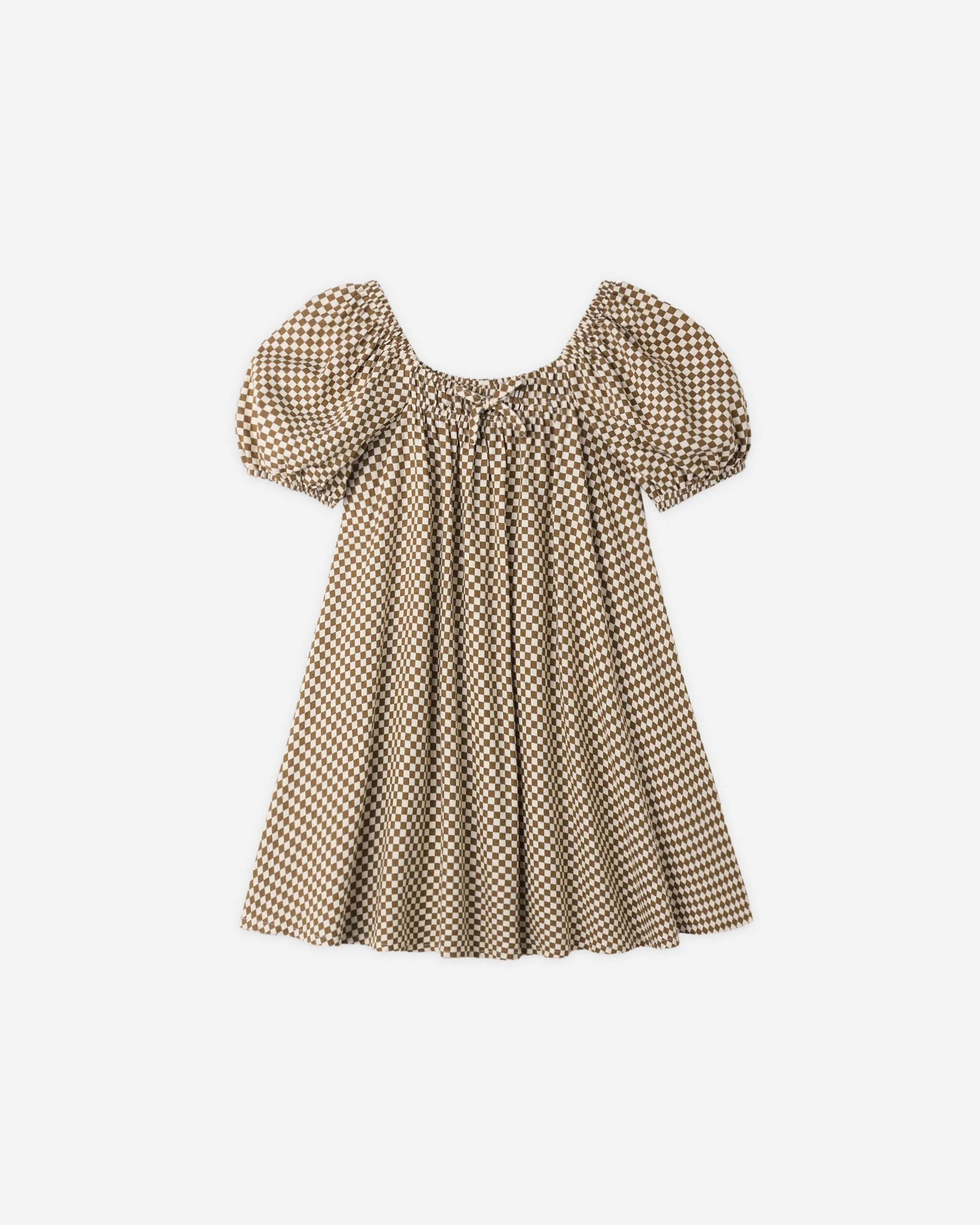 Sabrina Mini Dress Ocre Check | Rylee + Cru