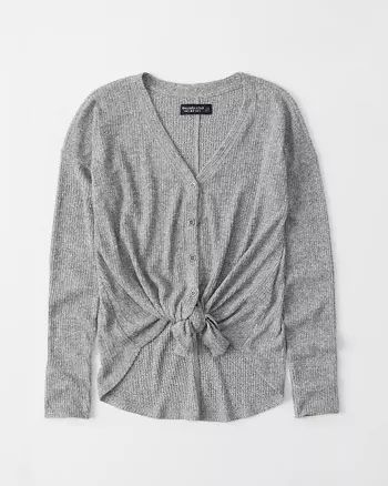 Womens Cozy Tie-Front Button-Up | Womens Tops | Abercrombie.com | Abercrombie & Fitch US & UK