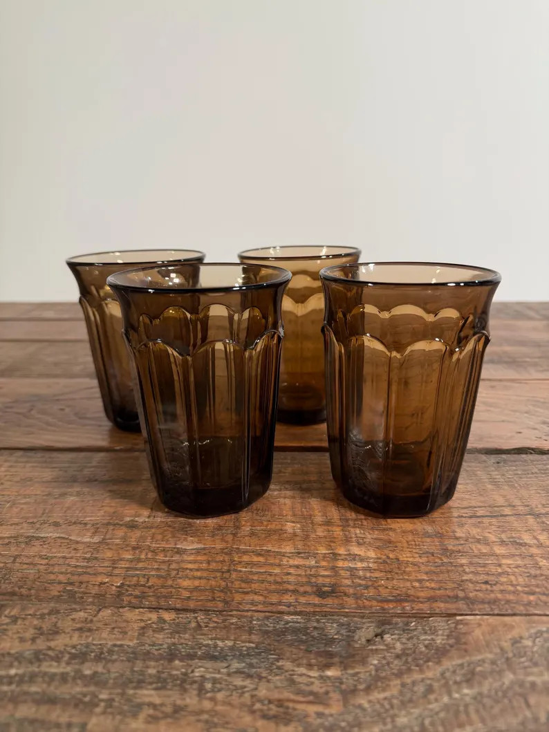 Provincial brown Noritake Perspective pressed Glass Water Glasses Tumblers - Set of 4 | Etsy (Global)