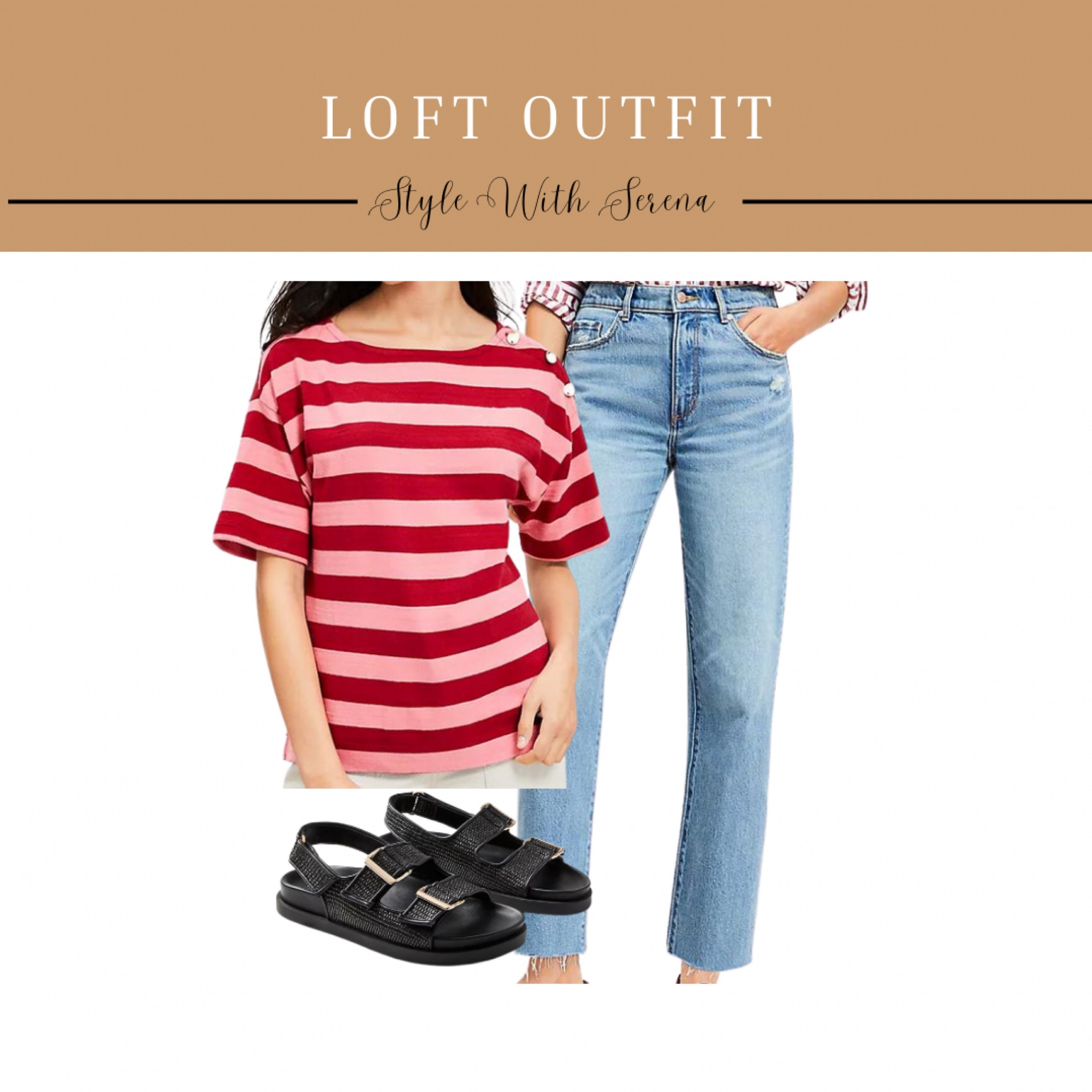 Loft outfit, denim, striped shirt, teacher outfit, sandals, loft, over 40 fashion 

#LTKFindsUnder100 #LTKStyleTip #LTKOver40