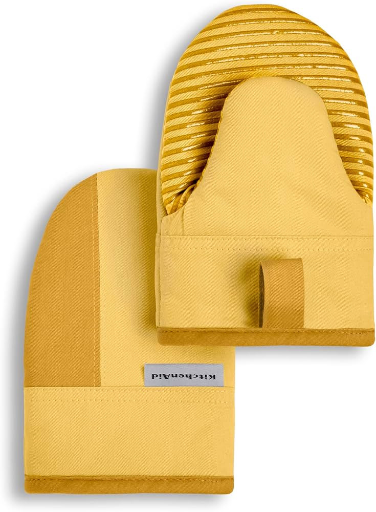KitchenAid Beacon Two-Tone Non-Slip Mini Oven Mitt Set, Majestic Yellow, 5.5"x8", 2 Piece | Amazon (US)