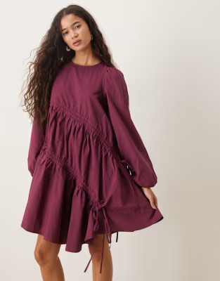 Ghospell oversized ruched mini dress in red | ASOS (Global)