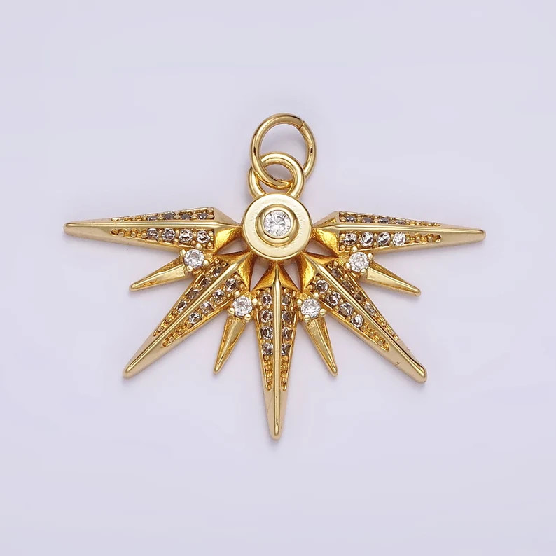 Micro Pave CZ Star Gold Charm, Wing Starburst Cubic Charm, Dainty Celestial Pendant Dainty Star C... | Etsy (US)