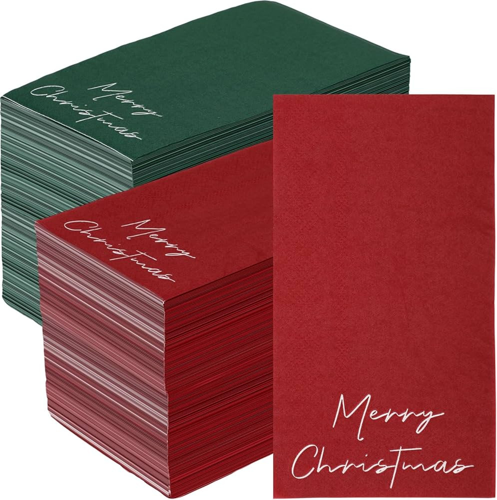 Janlaugh 200 Pcs Christmas Disposable Napkins Red Green Merry Christmas Paper Xmas Guest Hand Nap... | Amazon (US)