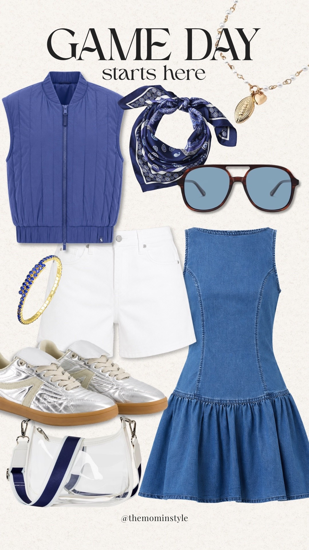 Game day outfits can still feel cute without going full team gear. I love mixing sporty pieces like a zip vest and sneakers with denim, white shorts, and a few fun accessories for a look that works from tailgating to kickoff.

game day outfit, football outfit ideas, tailgate outfit, game day style, denim dress, white shorts outfit, sporty outfit, football season style, clear stadium bag, silver sneakers, womens game day outfit,
TheMominStyle

#LTKootd #LTKgrwm #LTKSeasonal