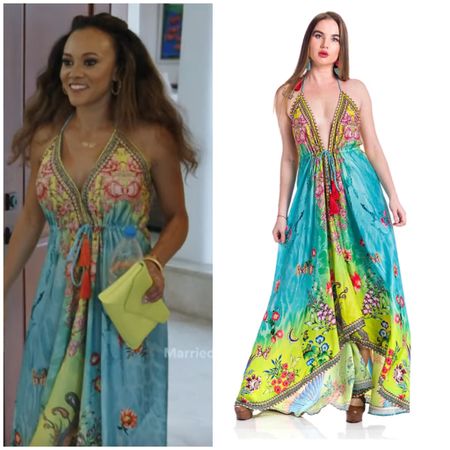 Ashely Darby’s Turquoise and Yellow Tassel Maxi Dress in Dominican Republic is by Ranee’s // Shop Similar