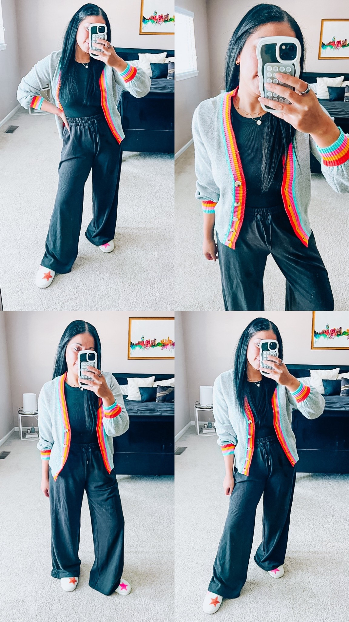 Black wide leg sweatpants
$10 star slippers
Colorful cardigan 
WFH style 


#LTKdayinmylife #LTKmomlife #LTKootd