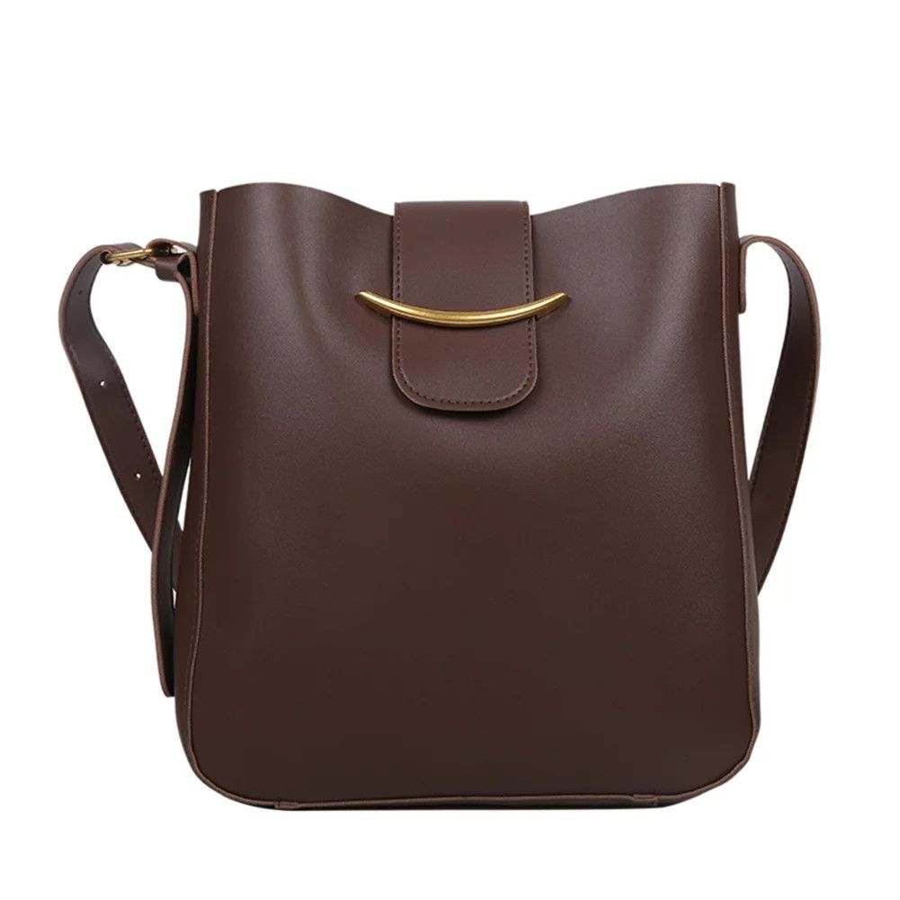 Yucurem Women PU Leather Shoulder Bag Solid Color Vintage Bucket Bag (Dark Brown) | Walmart (US)