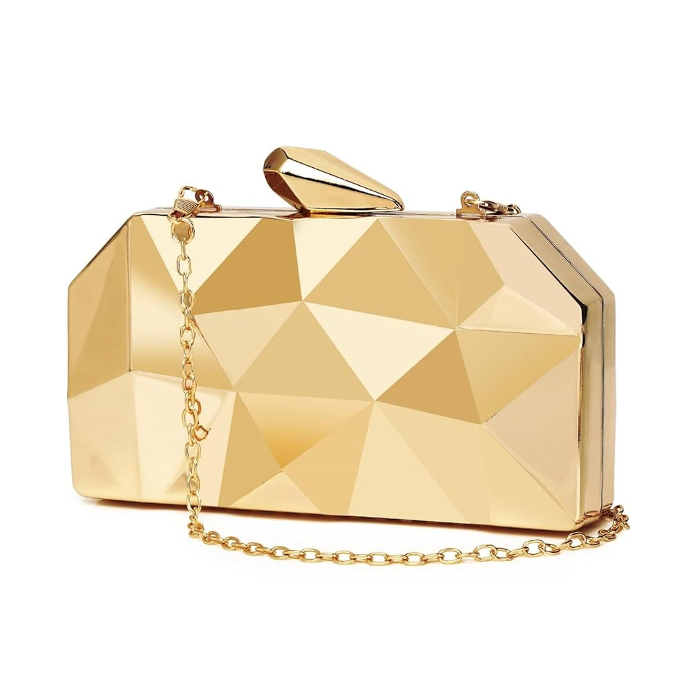 Gold Evening Bag,Geometric Evening Clutch,Metallic Gold Bags,Evening Bags for Wedding, Party&Form... | Amazon (US)
