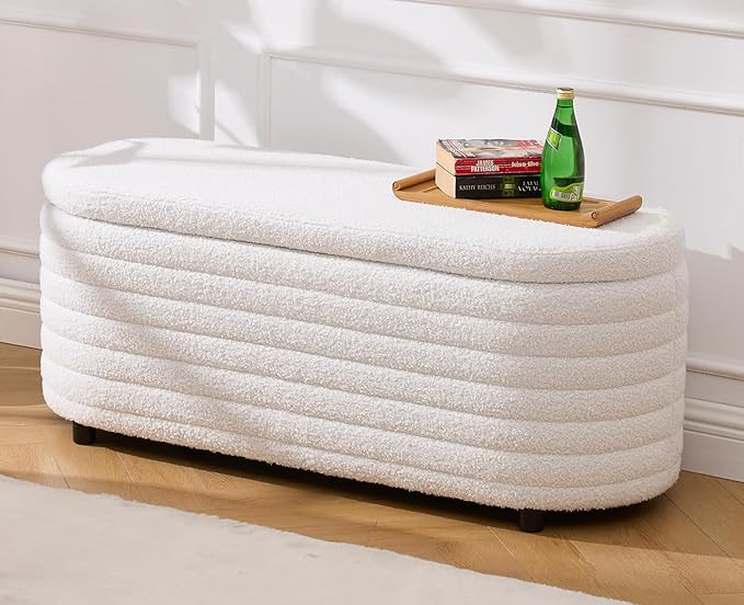 Kmax 45" Storage Bench Faux Fur Entryway Bench Upholstered Ottoman Bench for Bedroom Living Room ... | Amazon (US)