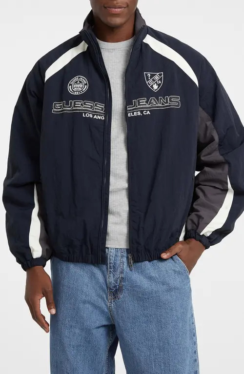 GUESS JEANS Logo Wind Breaker Jacket in Blue at Nordstrom, Size Large | Nordstrom