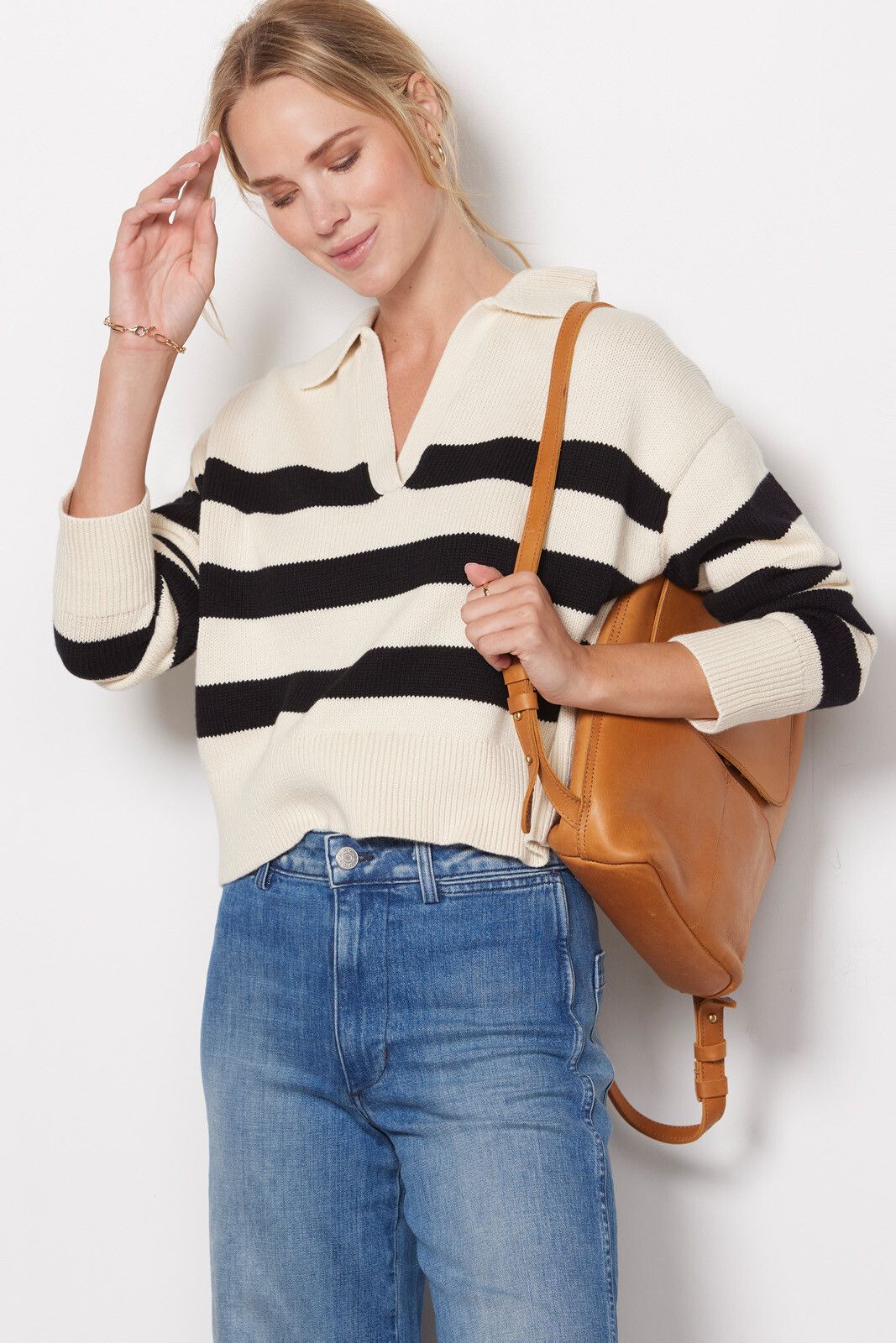 VELVET Lucie Stripe Polo Sweater | EVEREVE | Evereve