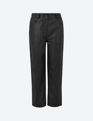 Leather Straight Leg Cropped Trousers | Autograph | M&S | Marks & Spencer (UK)