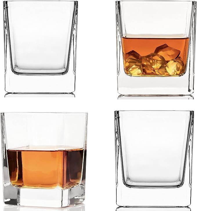 Square Wishkey Glasses Set of 4 (7 Oz) - Rocks Glasses for Alcohol, Whisky, Bourbon, Tequila, Sco... | Amazon (US)