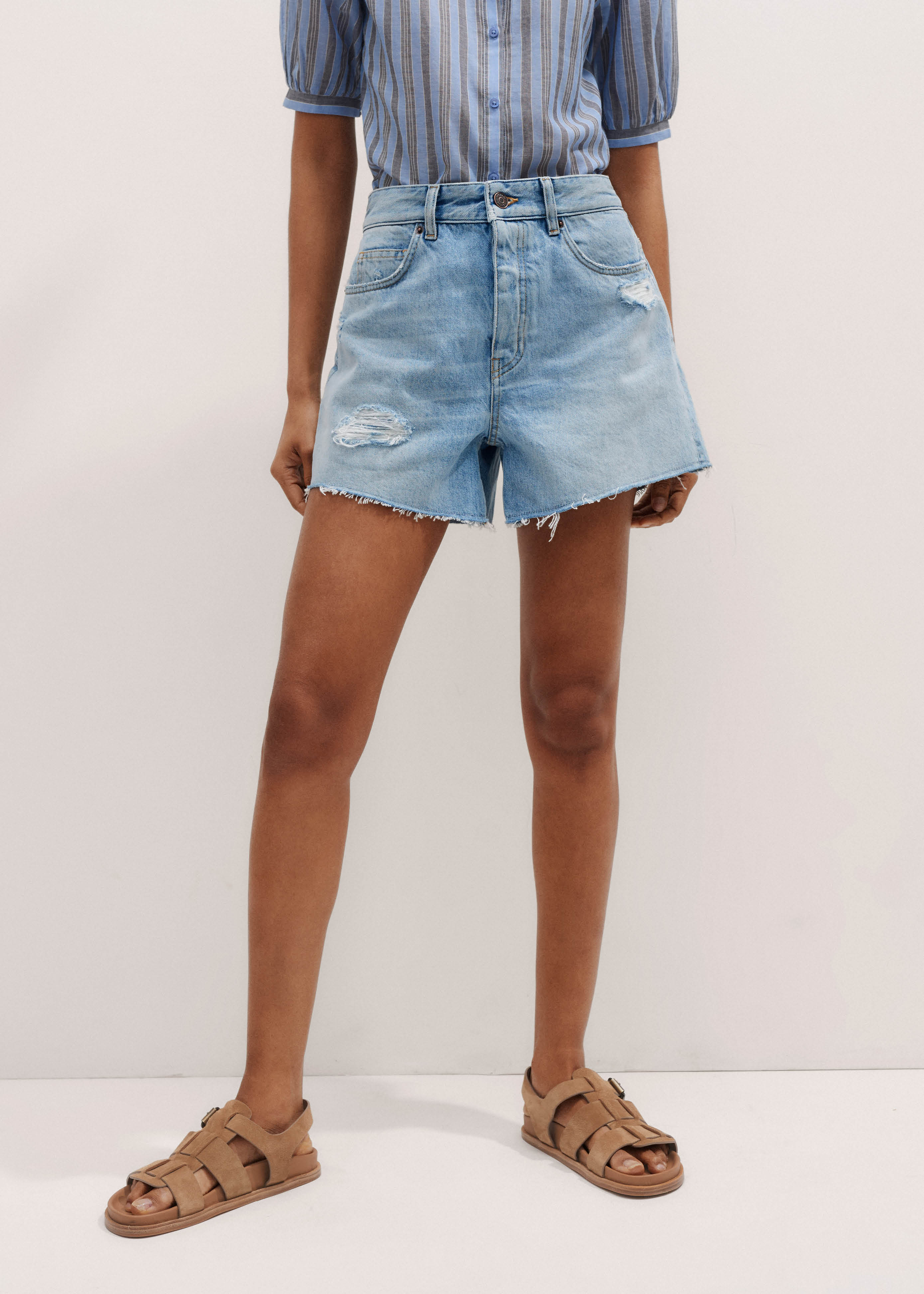 Women's Blue Rip + Repair Denim Short | ME+EM | ME+EM Global (Excluding US)
