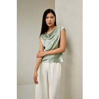 LILYSILK Women's Silk Charmeuse Cowl Neck Top, Aqua Green, Size 16 | LilySilk